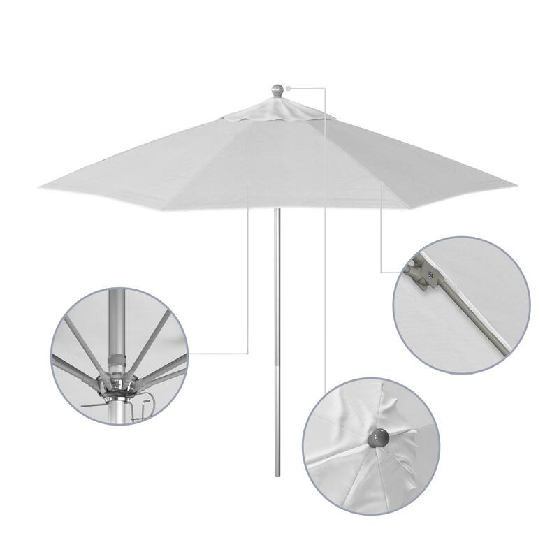 California Umbrella 9' Rd. Aluminum Frame, Fiberglass Rib Patio Umbrella, Push Open,Anodized Silver Finish, Sunbrella Fabric