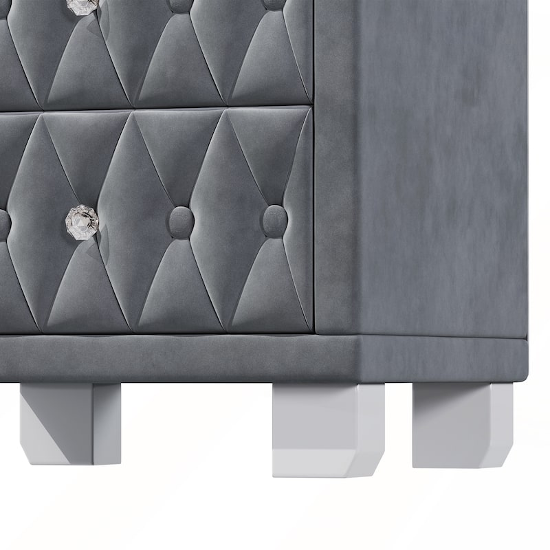 Elegant Velvet Nightstand with 2 Drawers and Crystal Handle