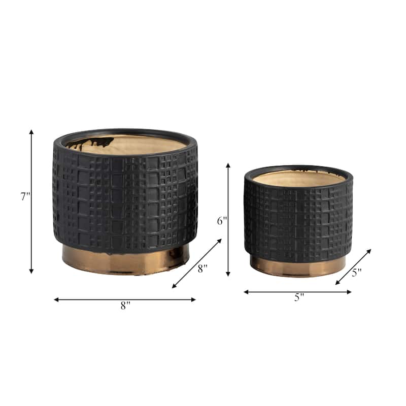 Ceramic Raised Mesh Planter Set of 2 - Black, 6/8 in.
