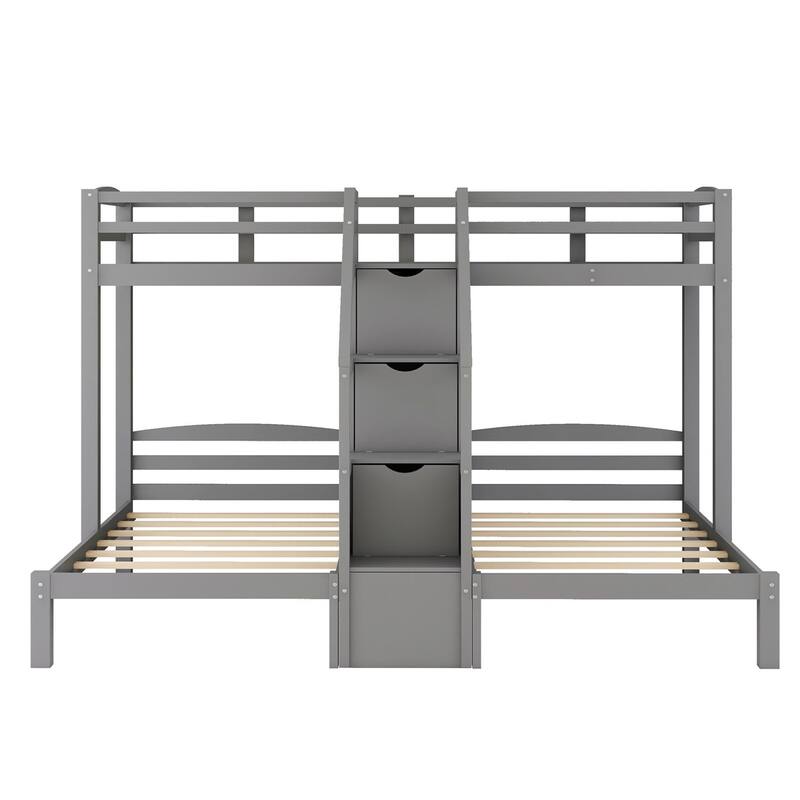 Merax Twin over Twin & Twin Bunk Bed with Built-in Staircase and Little Drawer