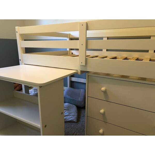 donco kids low study loft desk twin bed with chest and bookcase
