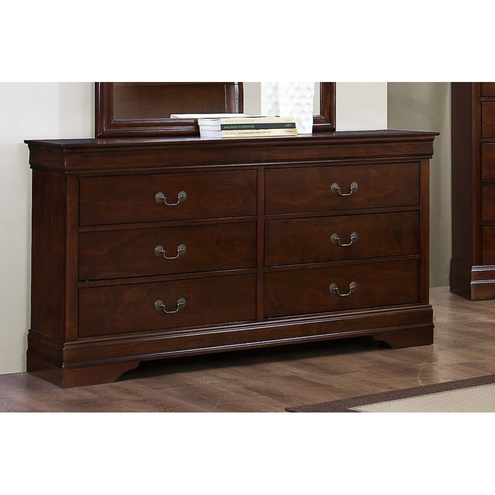6 Drawer Wooden Dresser In Contemporary Style, Brown