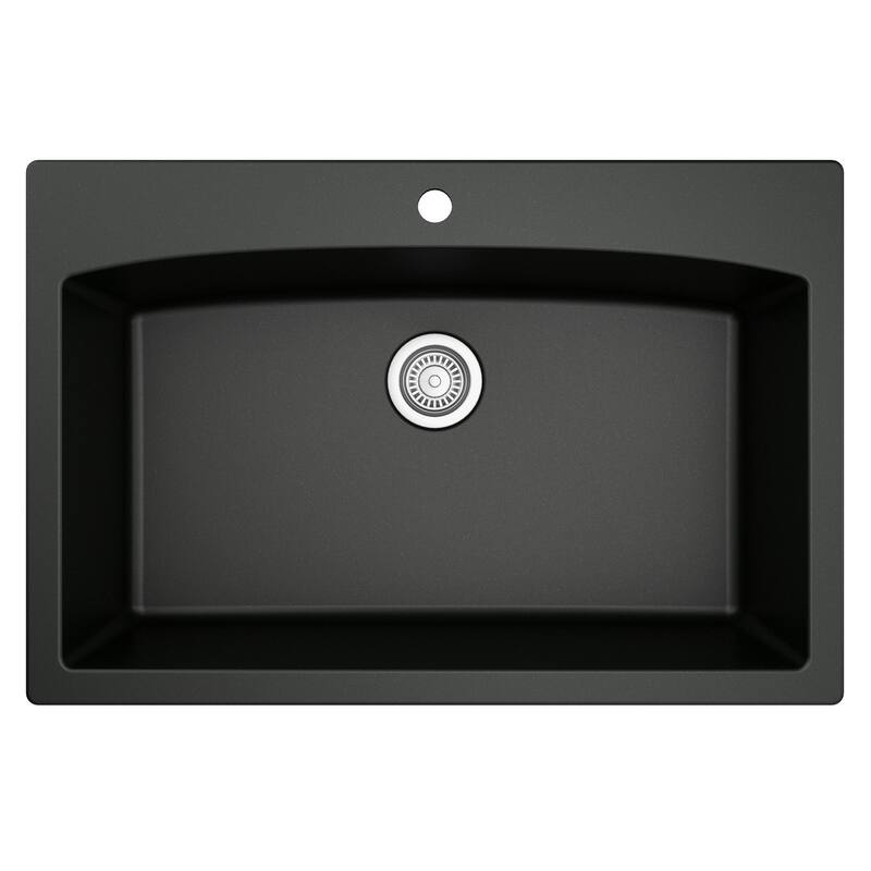 Karran All in One Drop-In Quartz Composite 33 in. Single Bowl Kitchen Sink in Black with Faucet KKF210 in Stainless Steel