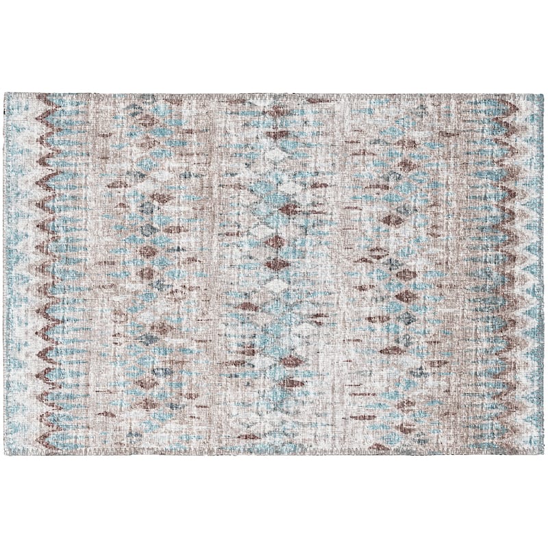Indoor/Outdoor Rylee Boho Diamonds Washable Rug New - 1'8" x 2'6" - Blue