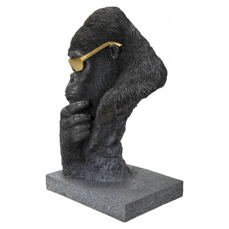 19" Gorilla Head with Eye Glasses Outdoor Garden Statue