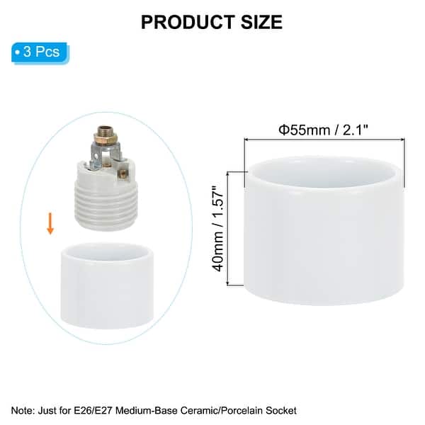 dimension image slide 2 of 6, Light Socket Shade Ring, Medium Base Ceramic Socket with Thread
