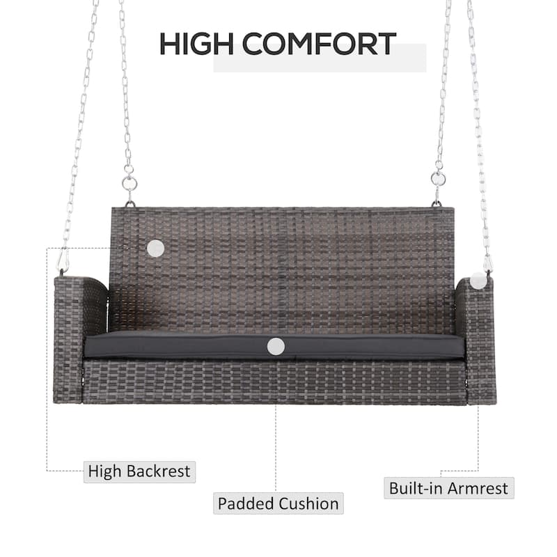Wicker Hanging Swing Bench with Cushions and Outdoor 2-Person Porch Chair (550lb Capacity)