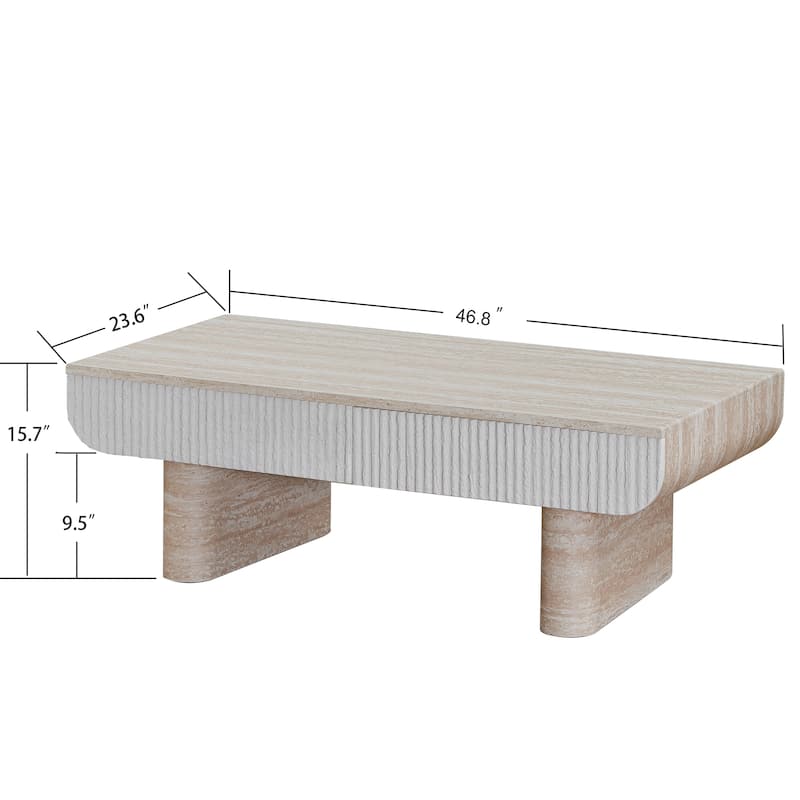 GDFStudio - Mid-Century Modern Coffee Table with Fluted Storage Drawer