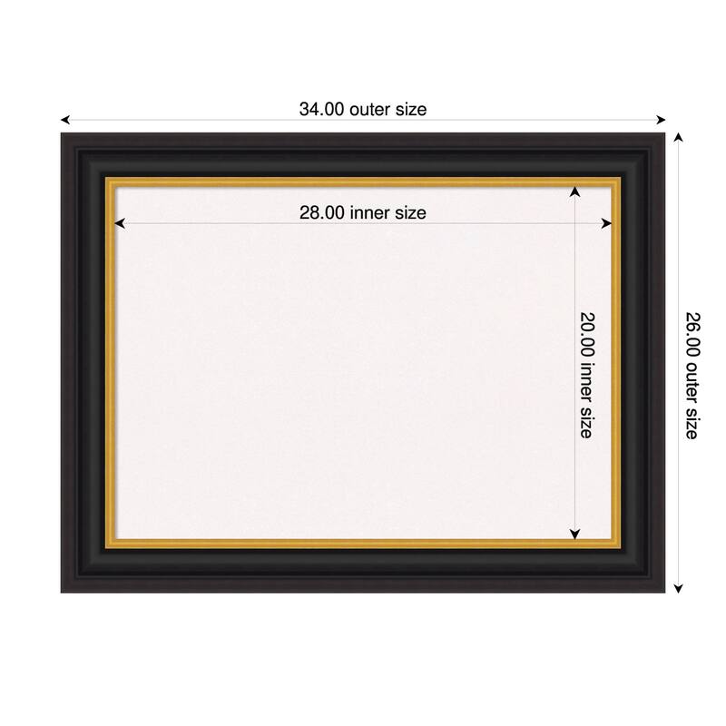 Sierra Black Brown Wood Framed Cork Board - Bulletin Board, Organization Board, Pin Board - White - 34 x 26 in