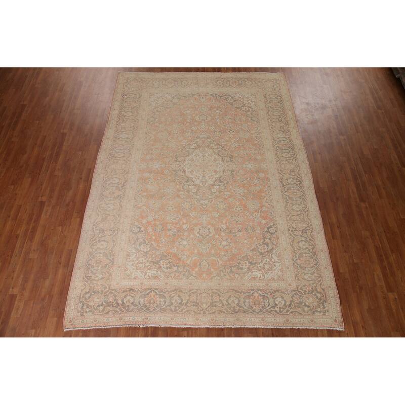 Traditional Kashan Persian Rug Hand-knotted Vintage Wool Carpet - 8'4" x 11'5"