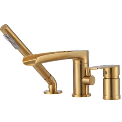 WOWOW Deck-Mount Waterfall Tub Faucet-Silicone Hand Shower