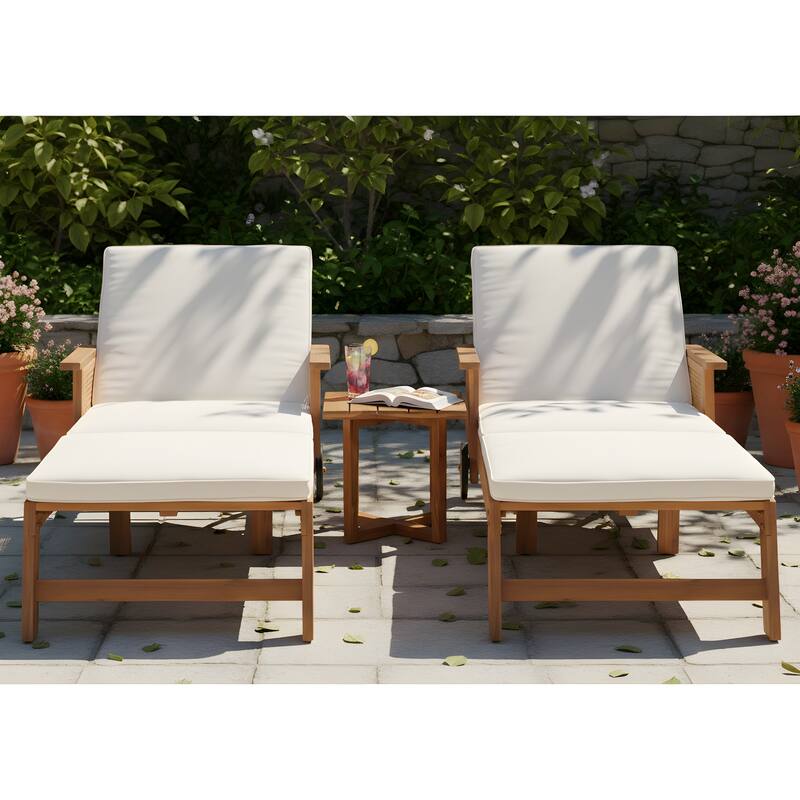 Christopher Knight Home - Aris Outdoor Acacia Wood Adjustable Chaise Lounge Set with 18" Square Slatted Side Table