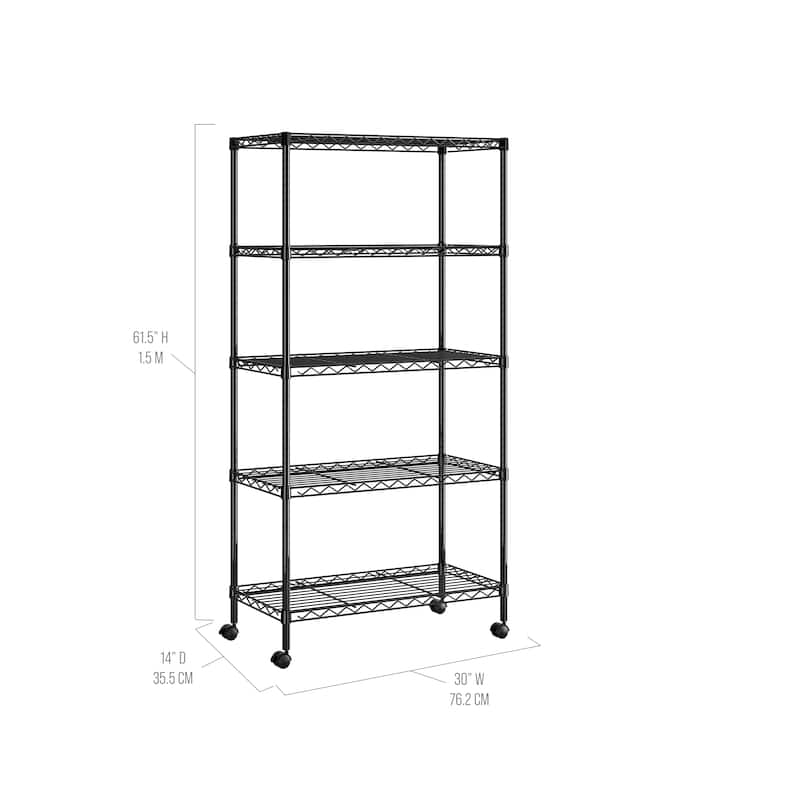Seville Classics 5-Tier Black Epoxy Steel Wire Shelving, 30" W x 14" D x 61.5" H