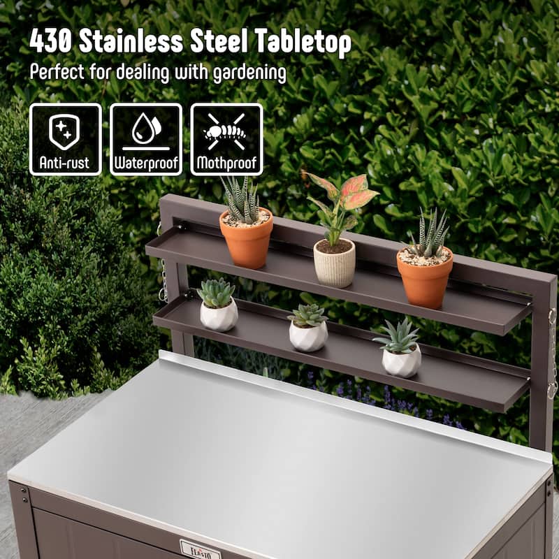 Feasto Stainless Steel Garden Potting Bench with Storage Cabinet