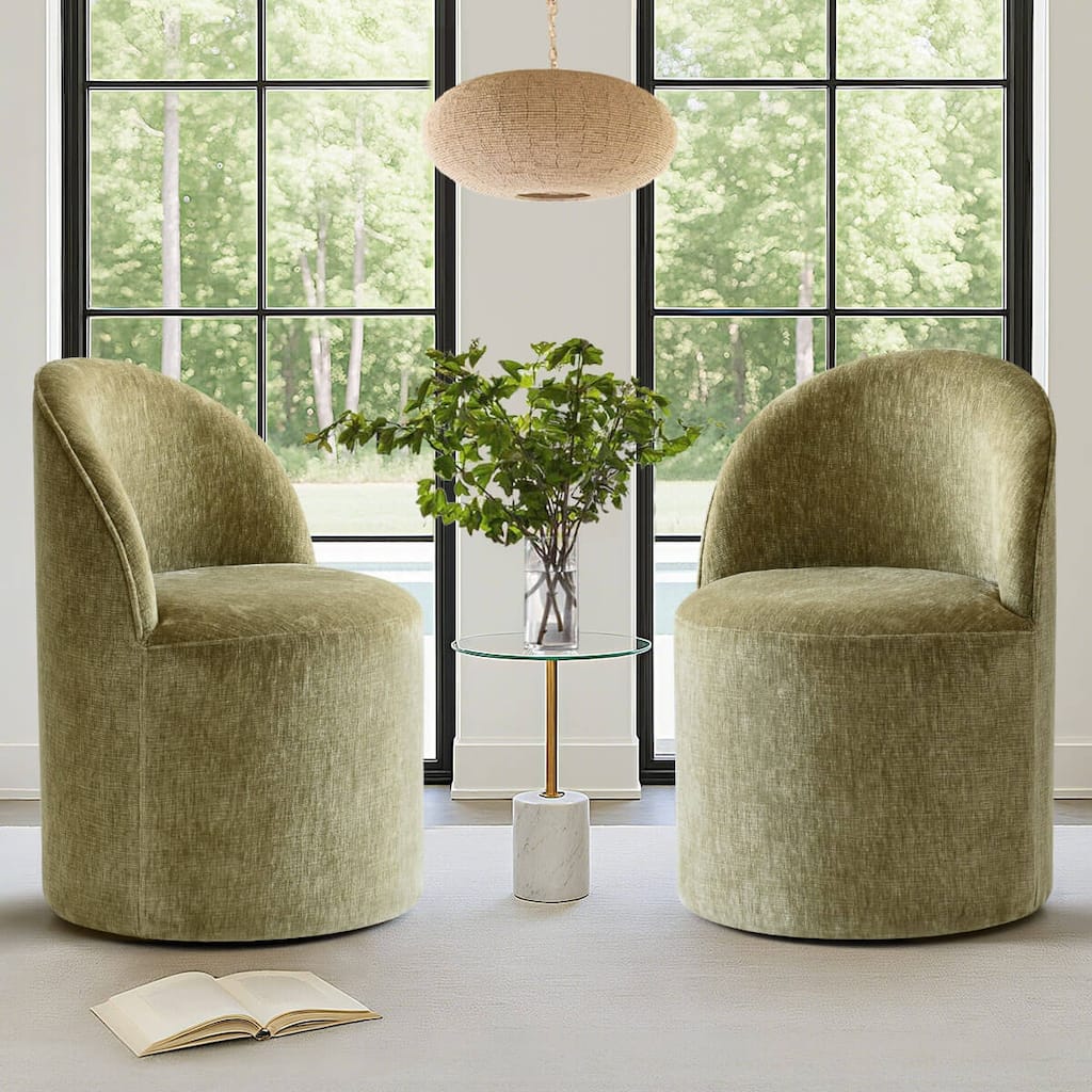 Upholstered Chenille Barrel Accent Chair with Castors
