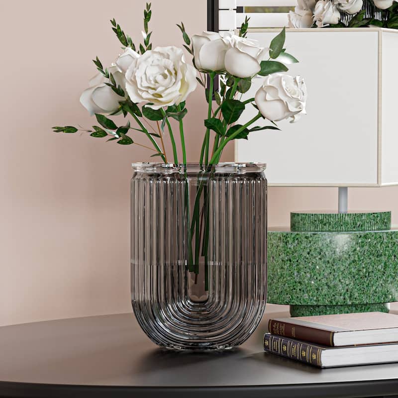 Javlergo Grey Clear Glass for Centerpiece Table Indoor Desk Decor Crystal Vase Flower Vase Thickening Design Suitable - Grey