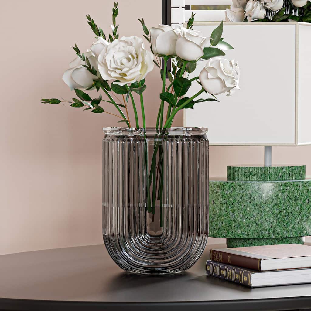 Javlergo Grey Clear Glass for Centerpiece Table Indoor Desk Decor Crystal Vase Flower Vase Thickening Design Suitable