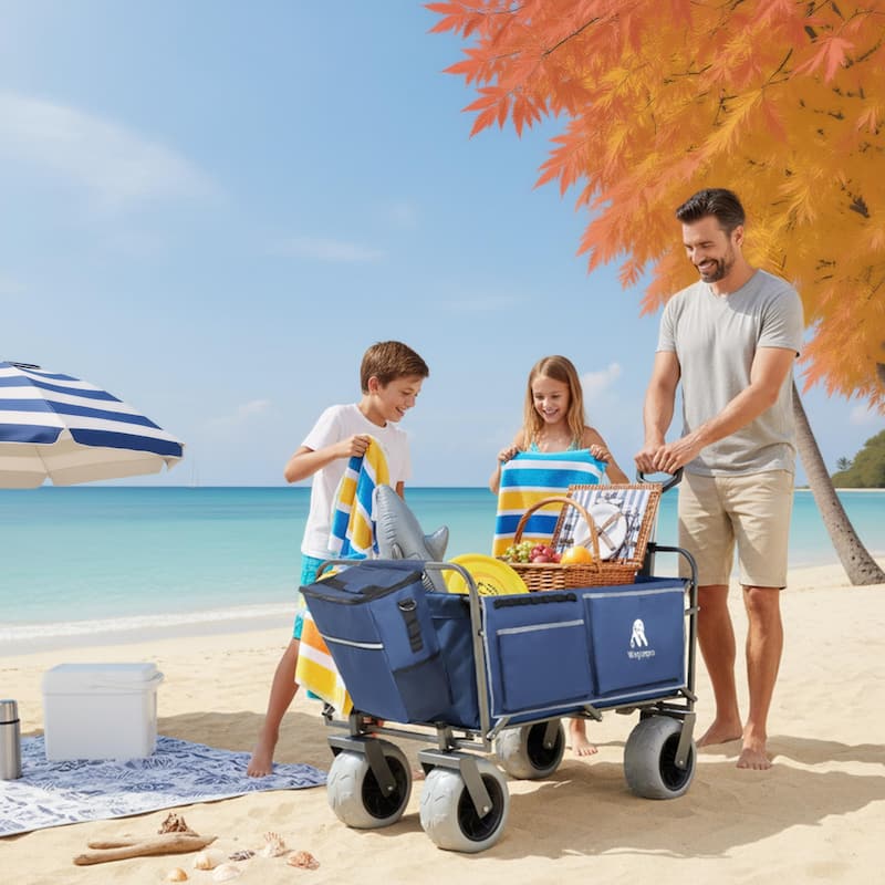 Beach Wagon with Big Wheels for Sand 500lbs capacity - All Terrain Steel Frame Utility Cart with 9" Pneumatic Tires