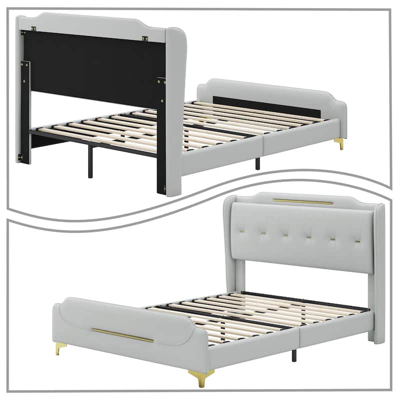 Modern PU Leather Upholstered Platform Bed - No Box Spring Needed