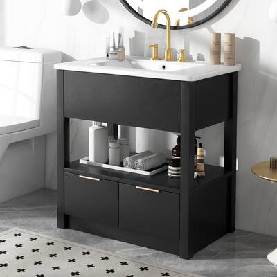 30" Bathroom Vanity with Sink Top,Cabinet with Open Shelf and Drawers
