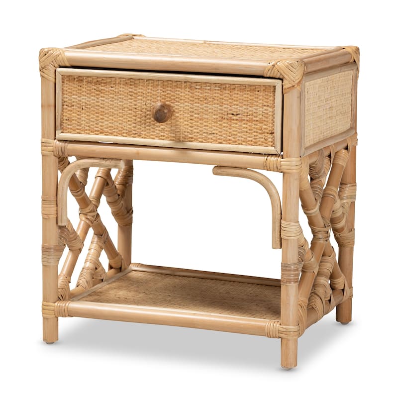 Camara Modern Bohemian Natural Brown Rattan Single-Drawer Nightstand - Natural Brown