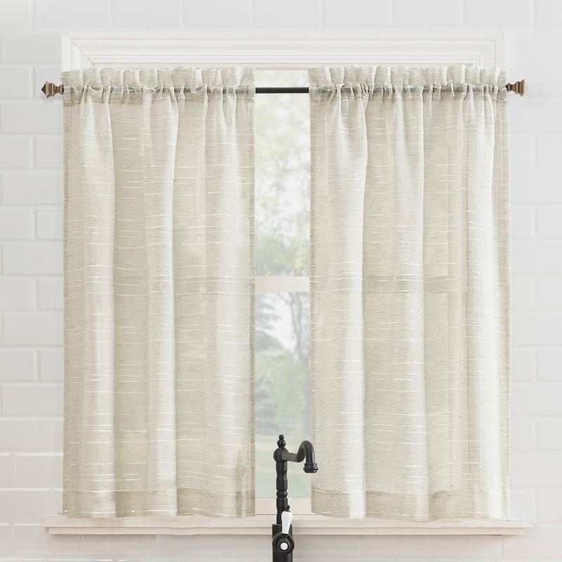No. 918 Louette Slub Stripe Semi-Sheer Rod Pocket 2-Piece Kitchen Curtain Tier Pair - 54" x 36" - 54" x 36" - Linen