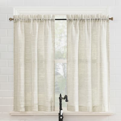No. 918 Louette Slub Stripe Semi-Sheer Rod Pocket 2-Piece Kitchen Curtain Tier Pair - 54" x 36"