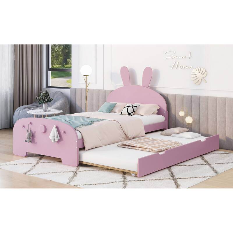 Platform Bed with Cartoon Ears Shaped Headboard and Trundle - Bed Bath ...