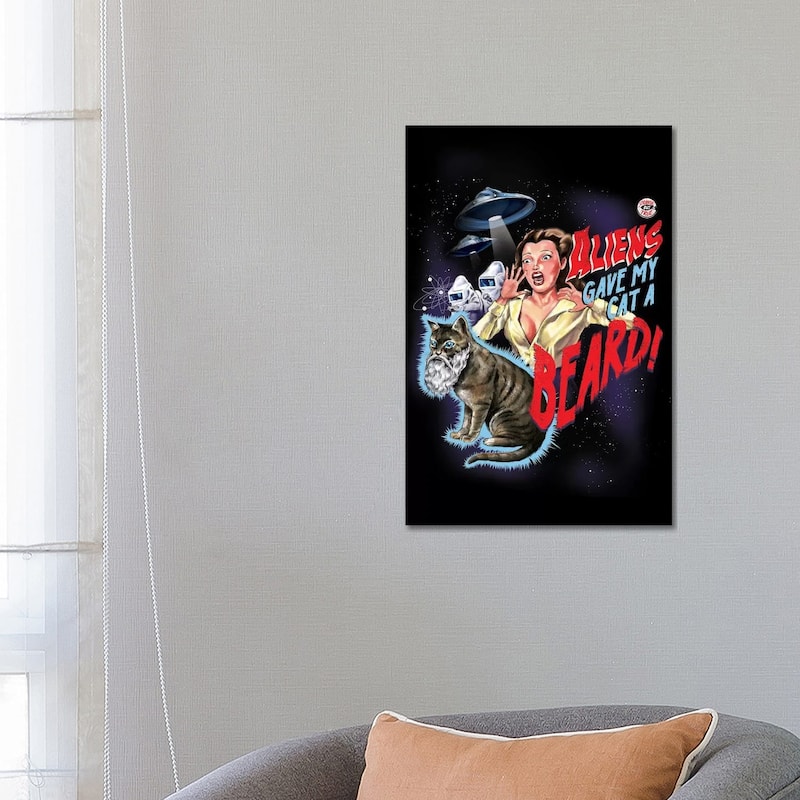 iCanvas "Aliens Gave My Cat A Beard" by Steven Rhodes Canvas Print - 26x18x1.5
