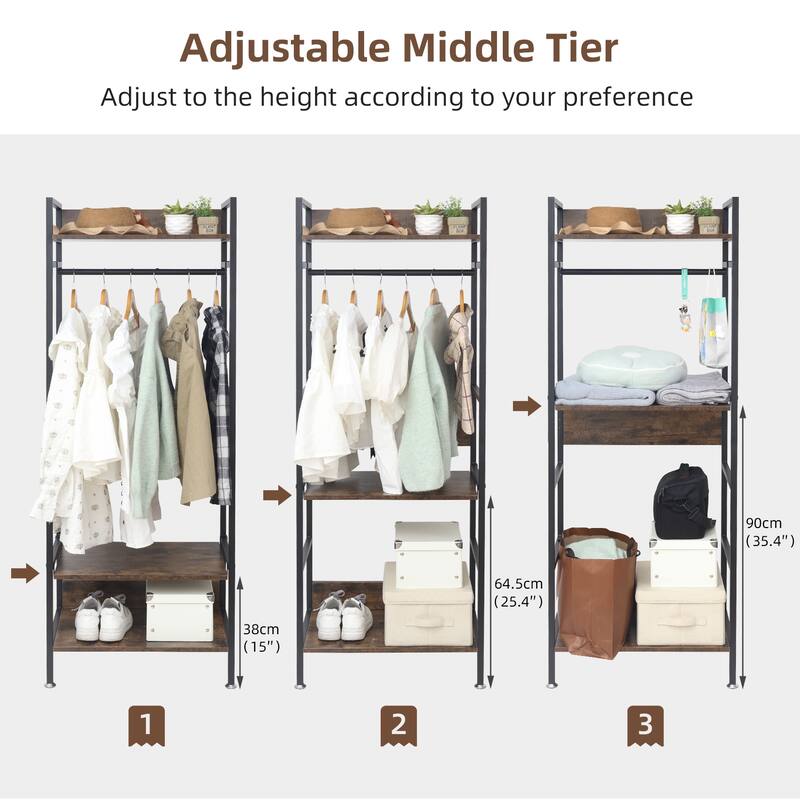 3 Tiers Free Standing Metal Wood Closet Organizer Storage Shelves W