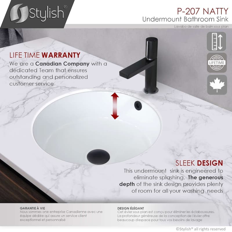 STYLISH 16 inches Round Undermount Ceramic Bathroom Sink with 2 ...