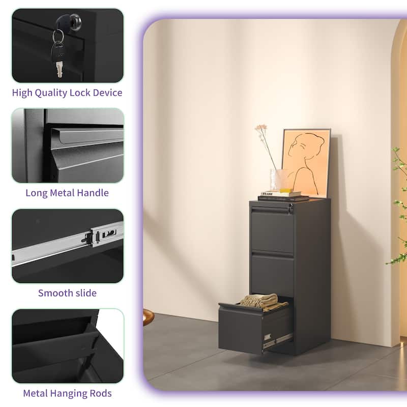 3 Drawer Metal Vertical File Cabinet with Lock