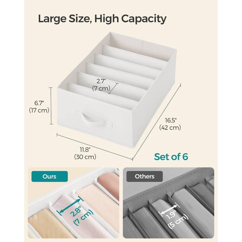 Closet Organizer Drawer Bins with 6 Compartment Dividers for Jeans Sweaters and Clothing Storage