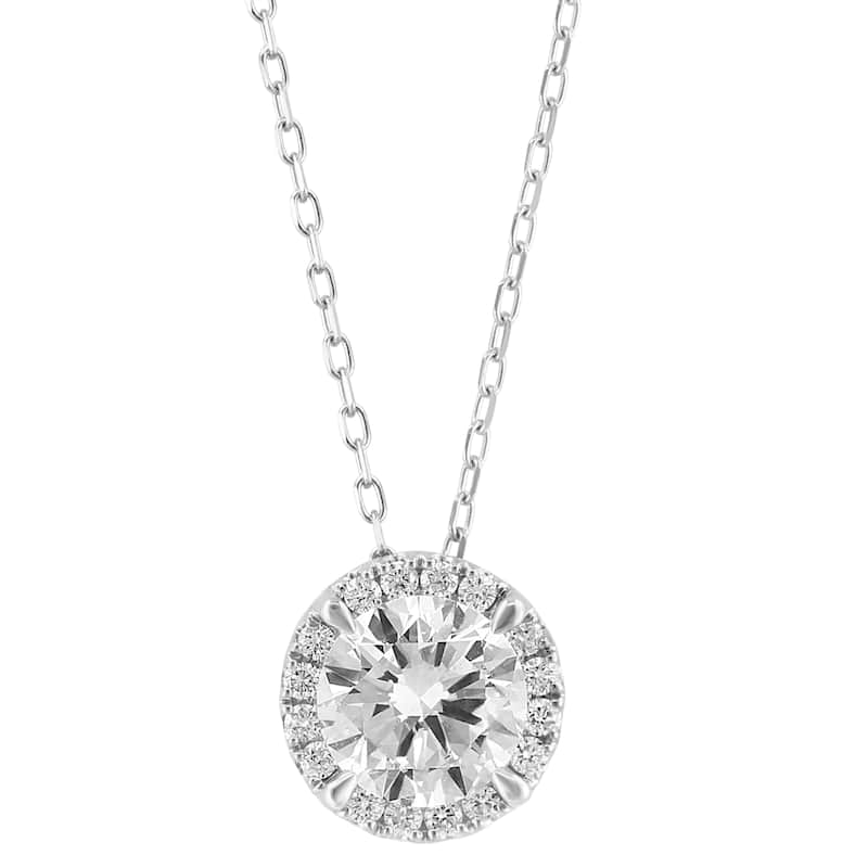 EFFY 14k White Gold Lab Grown Diamond Round Pendant Necklace