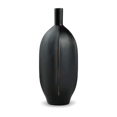 Troy 9 Inch Flower Vase, Home Decor Accessory Piece, Black Polyresin