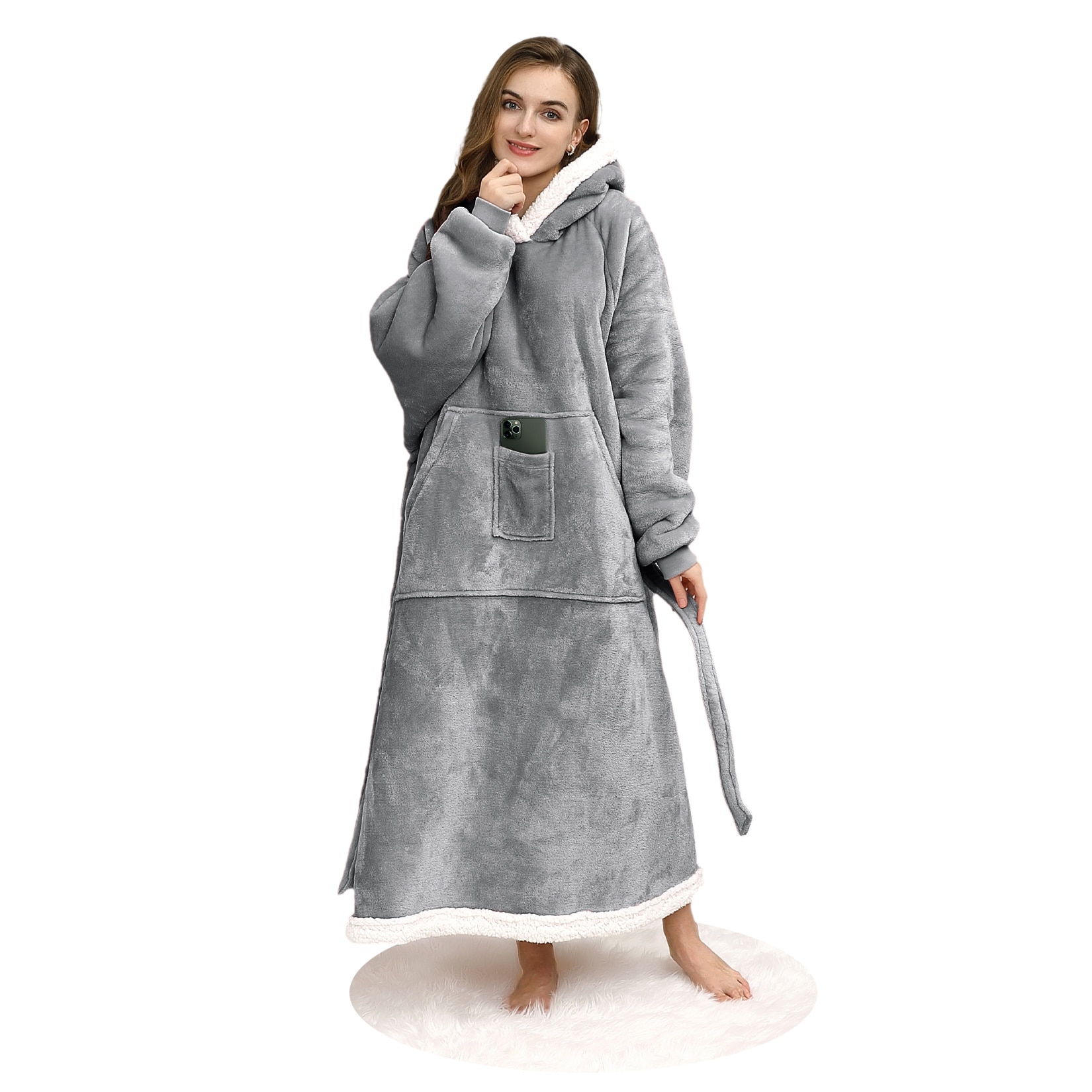 Premium Wearable Hooded Blanket for Adults 65in x 48in Grey Bed Bath Beyond 35304040
