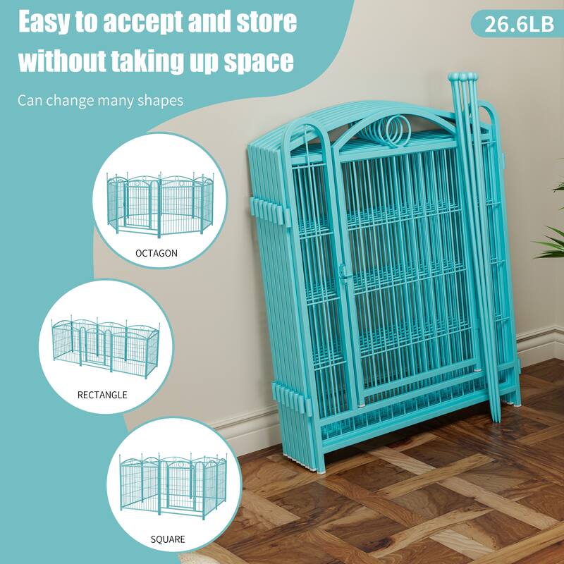 Dog Playpen 32 inch 8 Panels Metal Dog Pen Pet Dog Fence with Doors, Heavy Duty Dog Fence Puppy Pen Foldable Pet Exercise Pen
