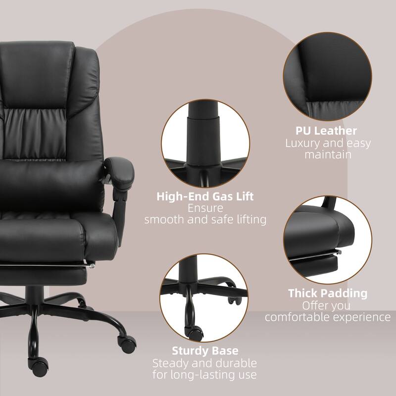 Faux Leather Massage Office Chair Ergonomic Reclining Computer Desk Chair with Footrest and Remote - 26" W x 29.5" D x 44"-48" H