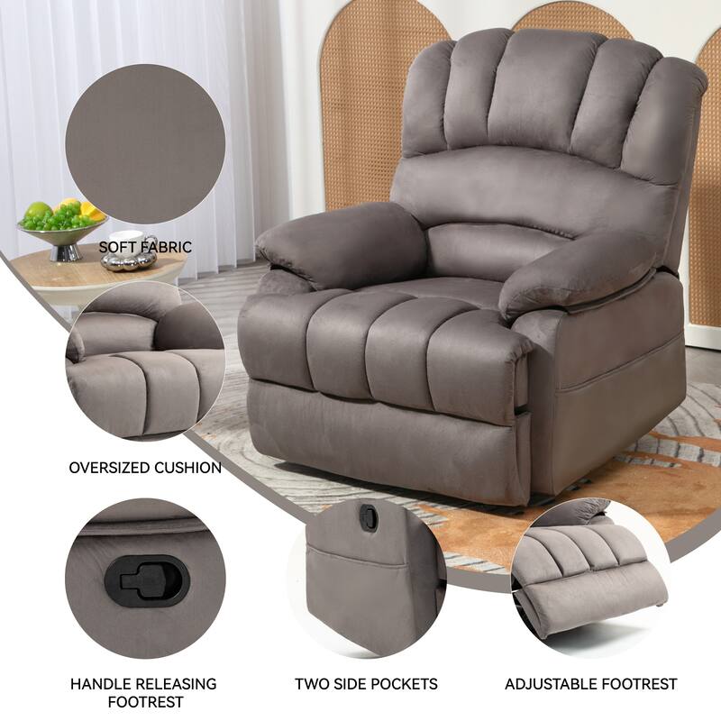 Brown Extra-Large Manual Recliner with 155° Recline Angle and Comfortable Fabric Upholstery