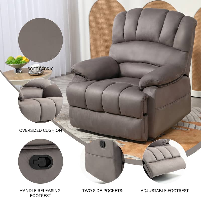 Brown Oversized Manual Recliner with 155° Recline, Easy Assembly, and Spacious Design for Living Room