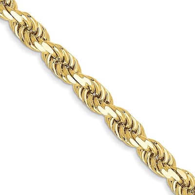 Curata 10k Yellow Gold Solid 3.5mm Handmade Sparkle Cut Rope Chain Bracelet Lobster Claw