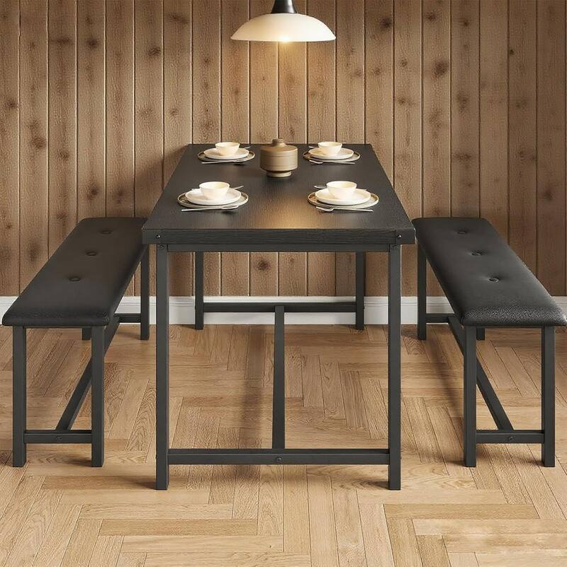Kitchen Table with Benches, Dining Table Set for 4,Rectangular Dining Table Set for Small Space Apartment Studio