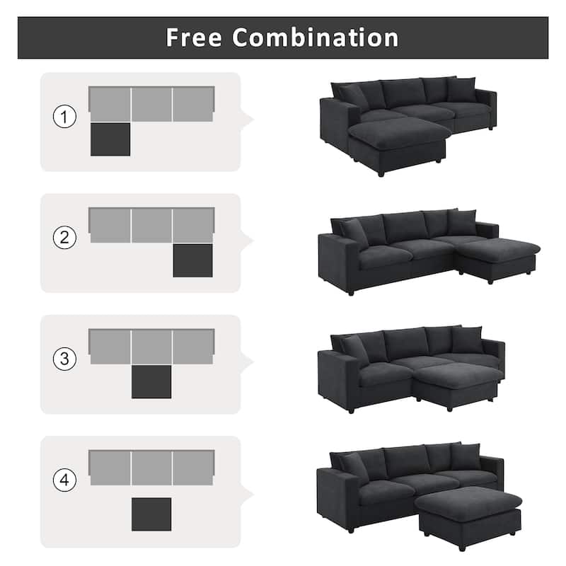 L-shaped Couch Set Sectional Sofa, 4-seat Polyester Fabric Couch