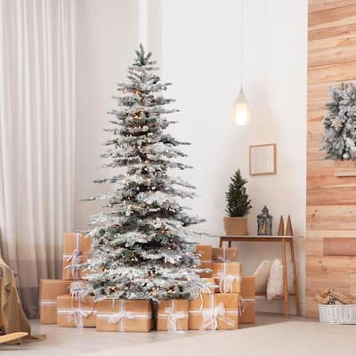 Christmas Time 6.5-Ft Silverado Pine White Flocked Slim Christmas Tree with EZ Connect Clear Smart Lights - N/A