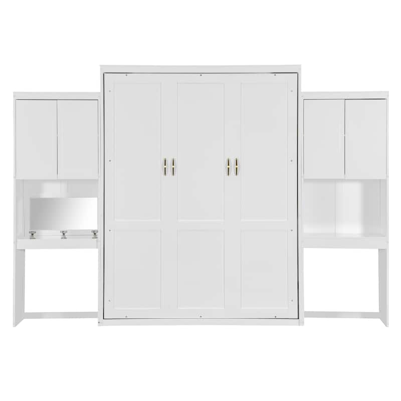 Queen Murphy Bed - Foldable Desk & Vanity, Wall Bed with Storage