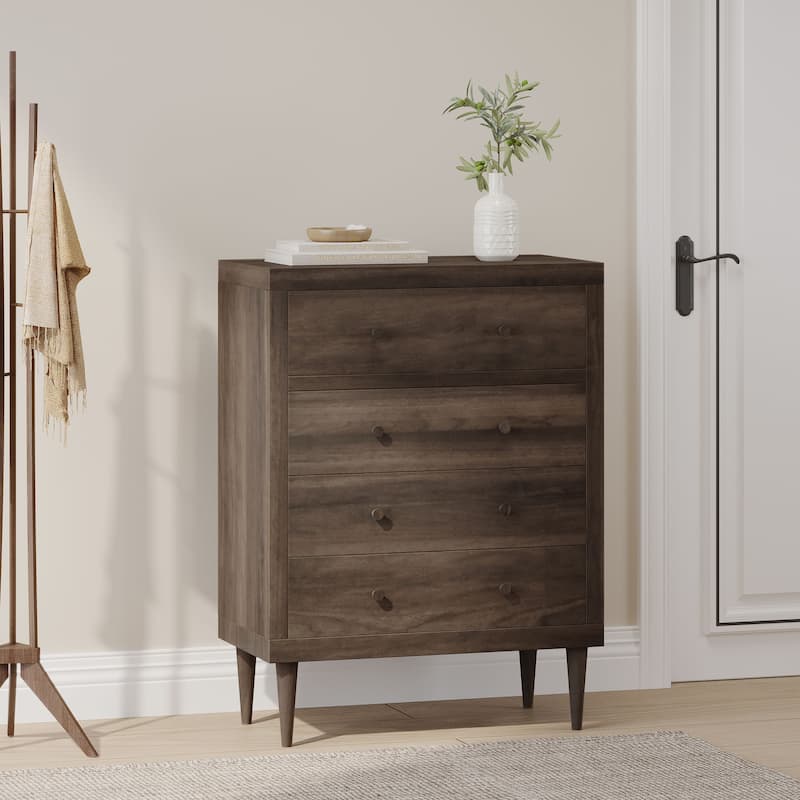 4-Drawer Vertical Chest with Metal Handle, Metal Frame and Wood Top for Bedroom