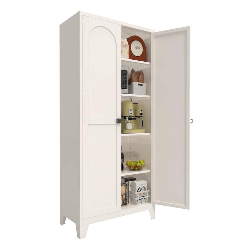 71" 2 Shapely Door Cabinet With Lock, Metal Storage Cabinet with Doors and Adjustable Shelves, for Kitchen Bedroom Living Room