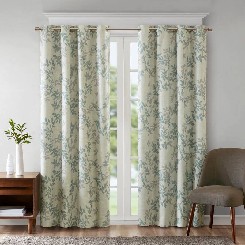 SunSmart April SIngle Printed Botanical Blackout Curtain Panel - 84" Panel - Aqua