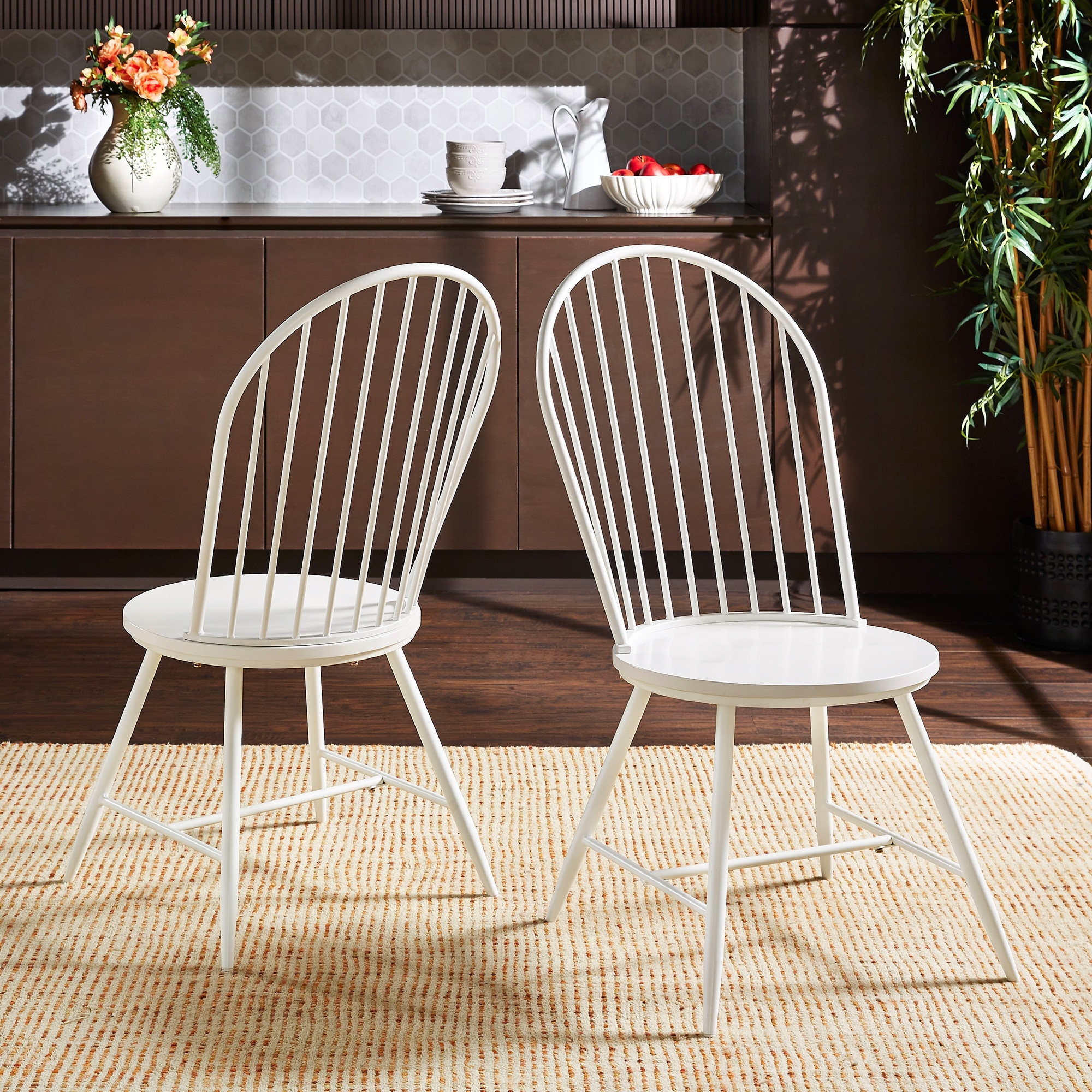 Truman Hoop High Back Windsor Metal Side Chair with Wood Seat (Set