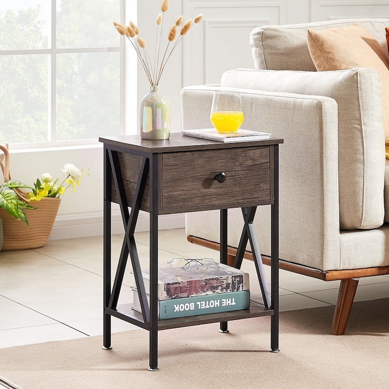 Javlergo Set of 2 Nightstand with 1 Drawer and Storage Shelf, End Table Bedside Table for Bedroom Living room Office